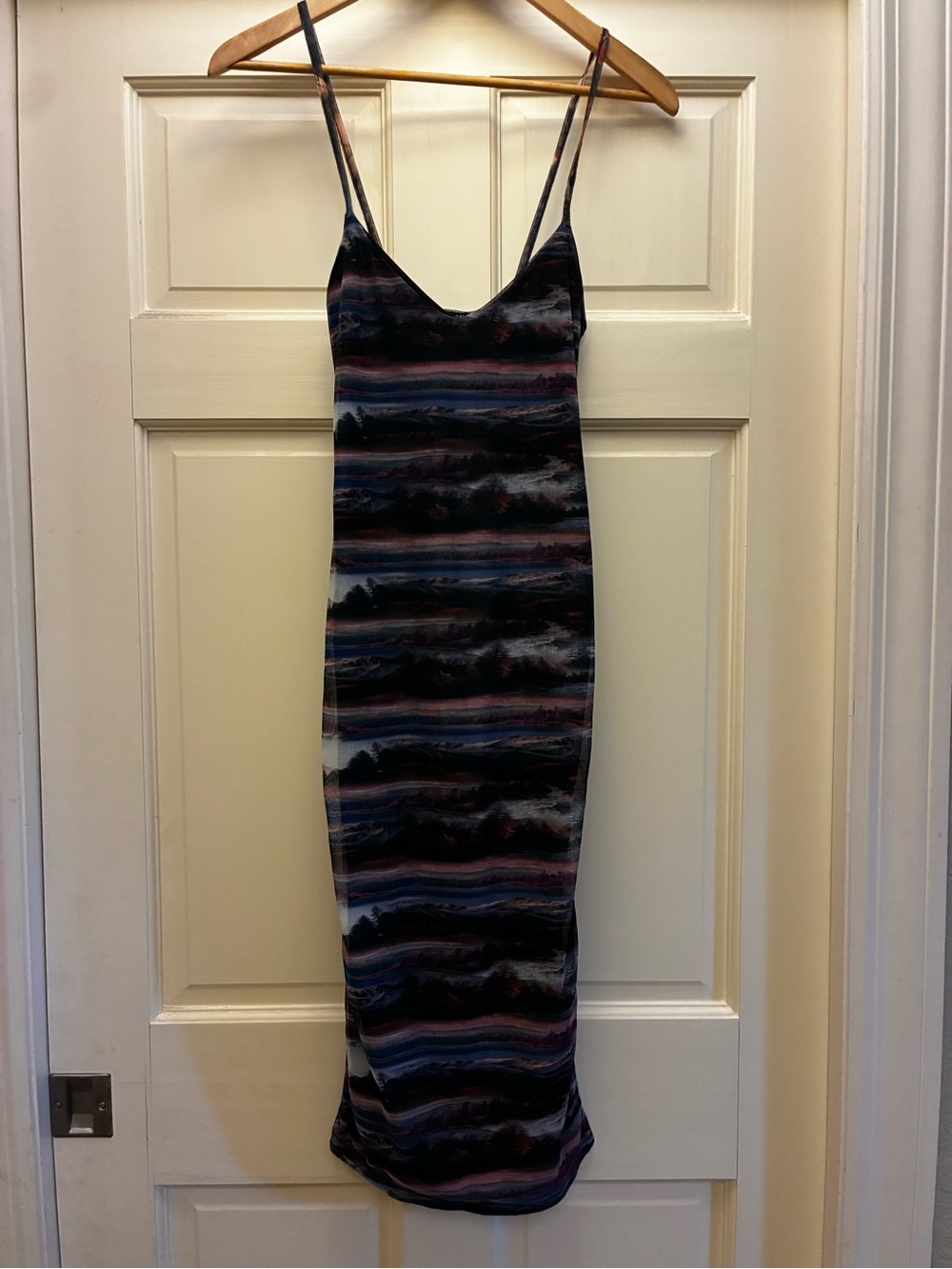 Nasty Gal Watercolor Slip Midi Dress in Blue and Black